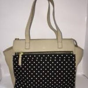 Beige and Black Polka Dot Tote Bag